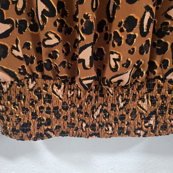 Karl Lagerfeld Leopard Heart Print Blouse Brown Size L Long Sleeve Smocked - Picture 8 of 13